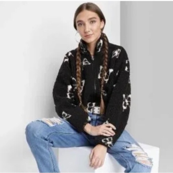 SALE 🚨 Wild Fable Sherpa Jacket NWT Black Butterfly Print - XS - Picture 2 of 10